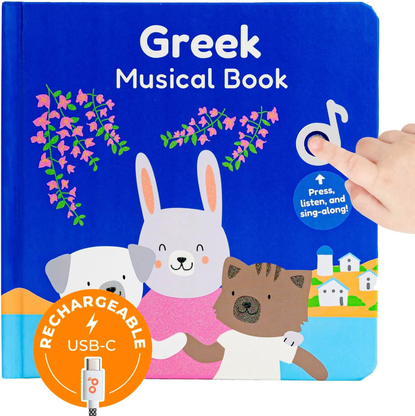 Cali's Books Greek Nursery Rhymes | Bilingual Children's Interactive Musical Book for Baby, Toddlers | USB C Rechargeable | Greek Gifts for Kids