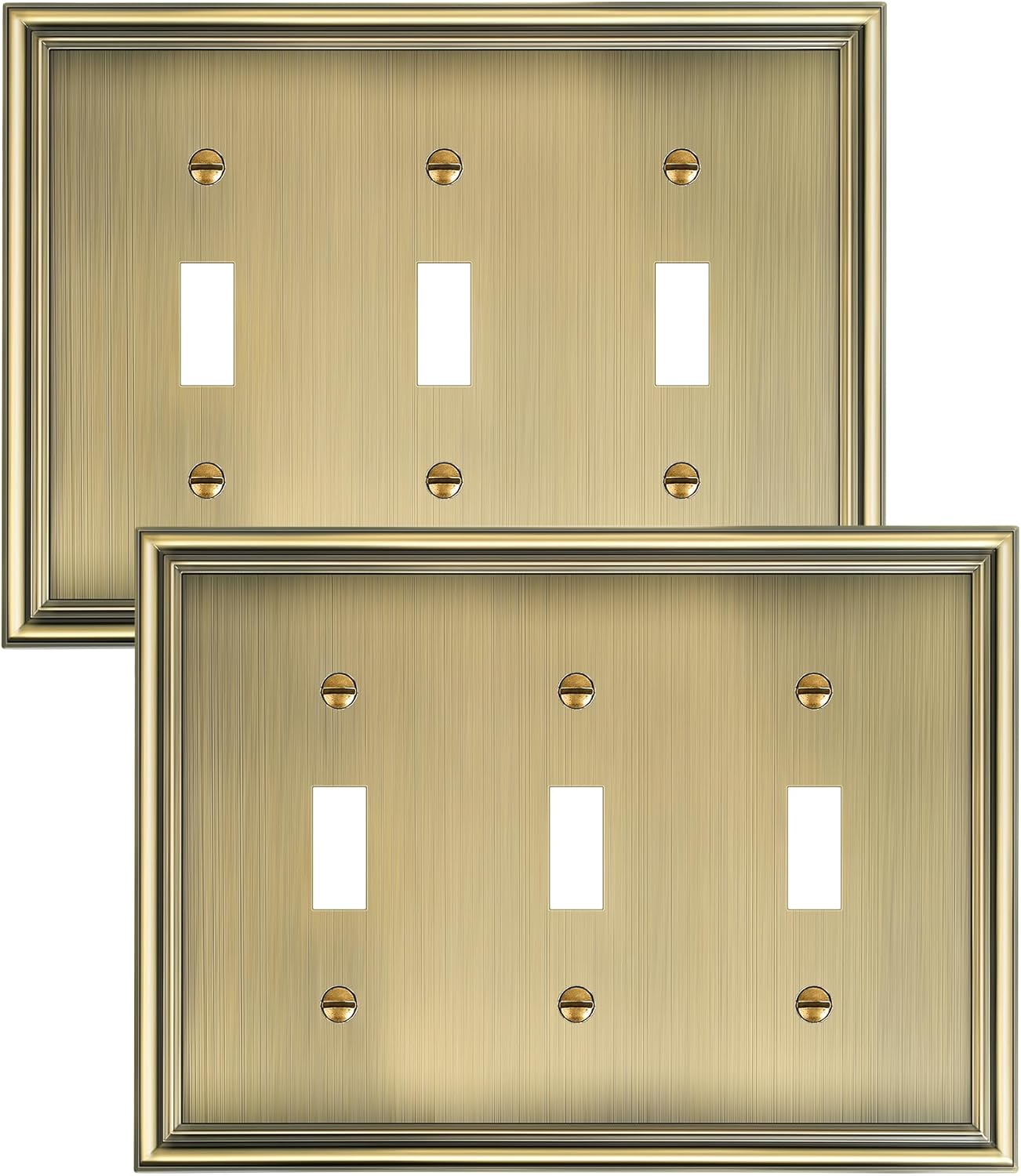 2-Pack Triple Toggle Light Switch Cover Plate, Durable Solid Zinc Alloy Decorative Switch Plate Covers, Antique Brass 3 Gang Wall Plate, Corrosion Resistant