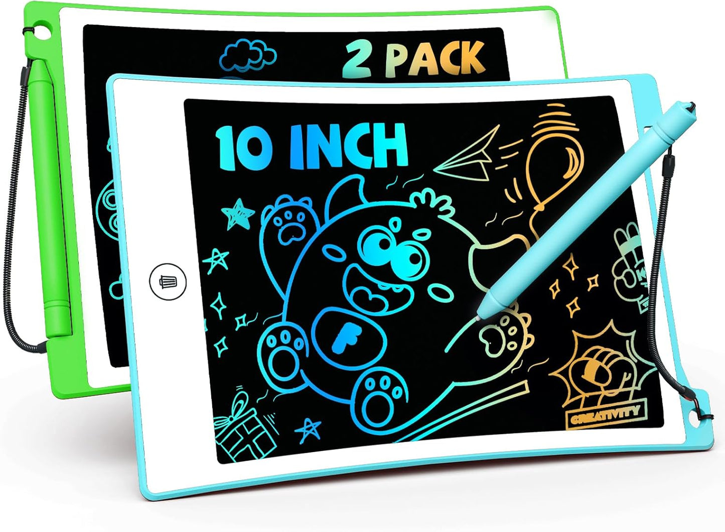 TEKFUN Toys for Kids, 10in 2 Pcs LCD Kids Writing Tablet Erasable Doodle Board Reusable Drawing Pad for Kids Boys with Anti-Lost Stylus, Car Trip Blue Toys Christmas Birthday Gift for Ages 3 4 5 6 7