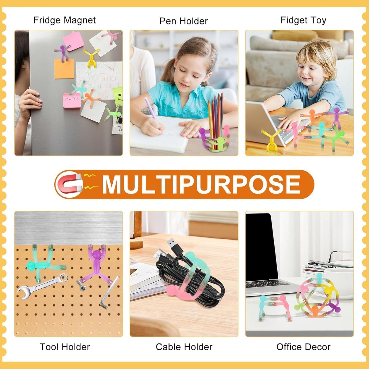 Magnetic Men, Whimsical and Colorful Humanoid Magnetic People Toys, 4pcs, Synthetic Resin