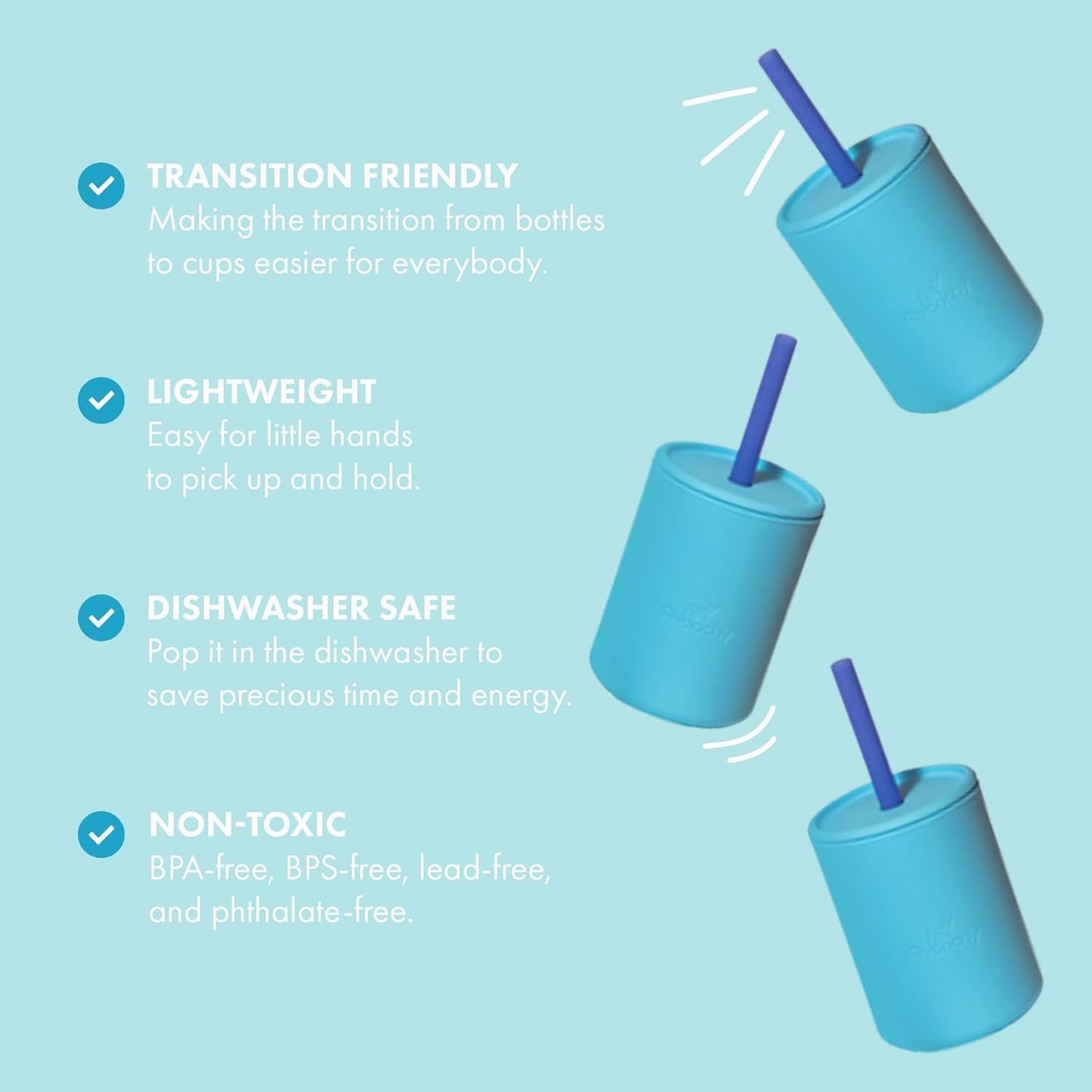 Avanchy Silicone Training Sippy Cup with Straw Lid – Tiny Cup for Babies 6+ Months to Toddlers 1 Year Old – 5 oz Infant Water Cup for Baby Led Weaning, Blue