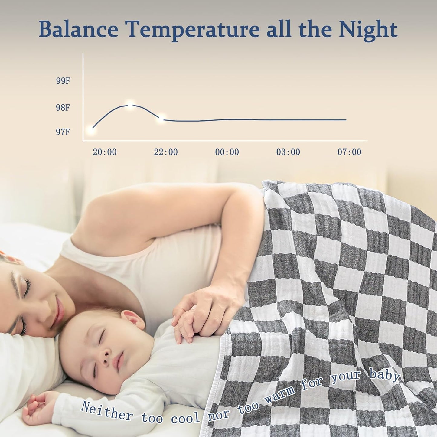 Muslin Swaddle Blankets for Baby Boys or Girls Breathable and Skin-Friendly 6 Layers Gauze Receiving Blankets Grey Chessboard 43 x 43 Inches