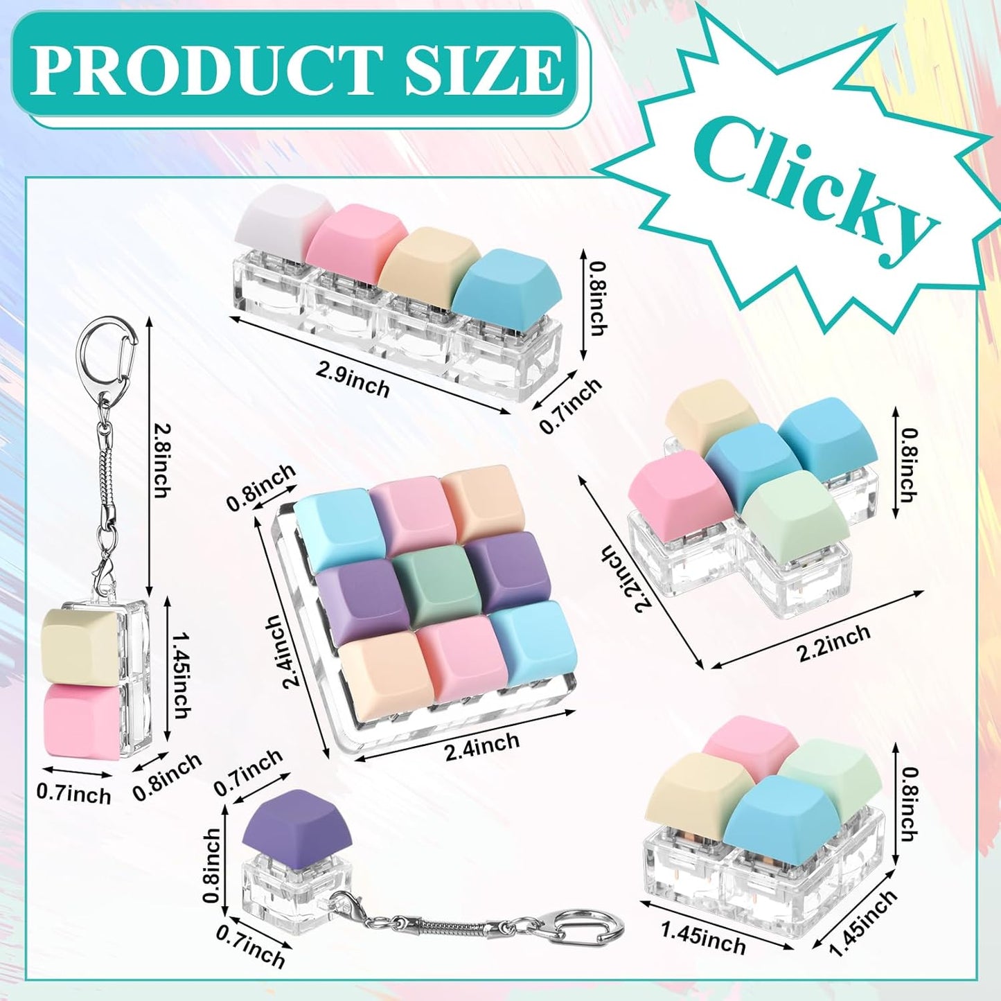 6Pcs Keyboard Fidget Toy Keyboard Fidget Keychain Decompression Toys Fidget Clicker Keyboard,Fidget Keychain Stress Relief Gifts for Adult to Relief Stress Pass The Time