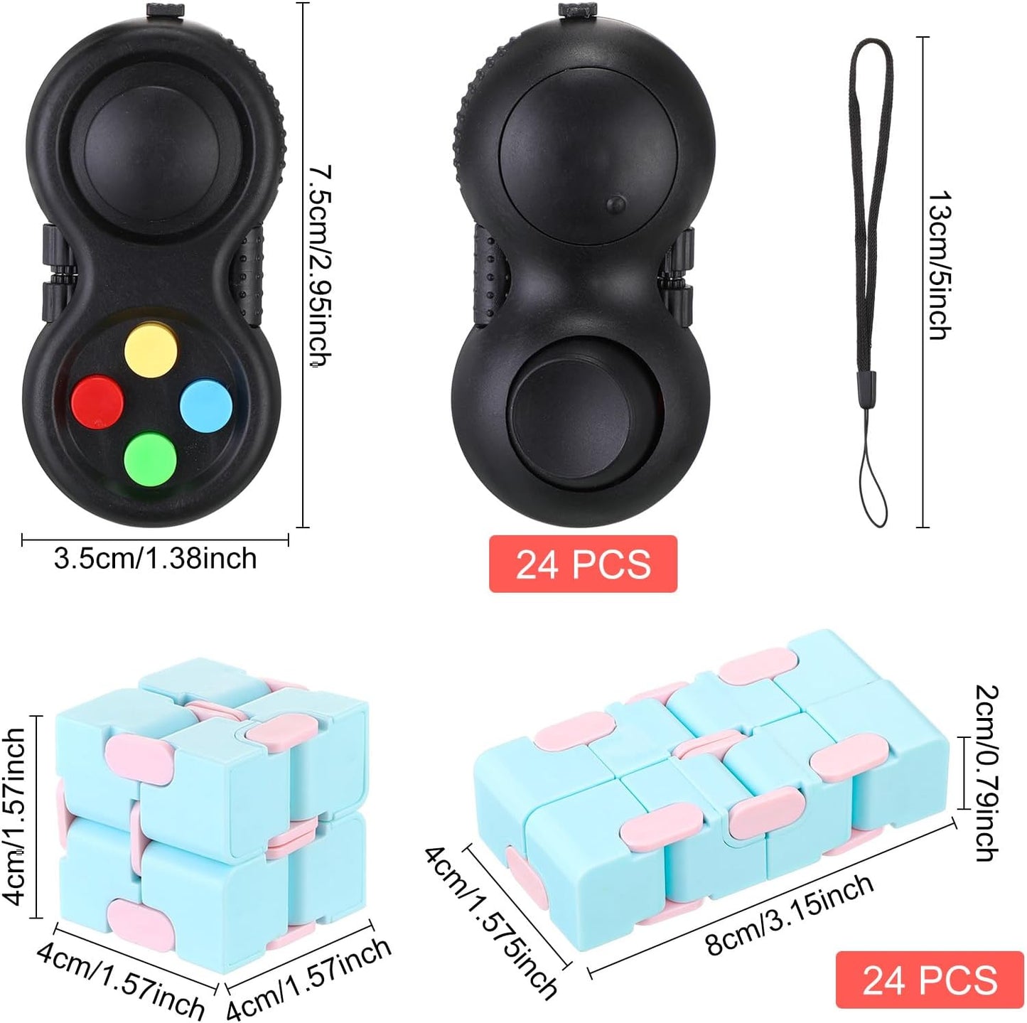 Junkin 24 Pcs Bulk Fidget Pad Controller and Cube Toys Party Favors Mini Blocks Game Controller for Anxiety and Stress Relief Birthday Return Gifts Stocking Stuffers for Boy and Girl