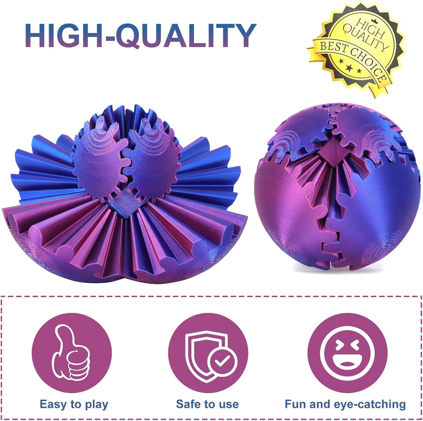 Gear Ball, Gear Sphere, 3D Printed Gear Ball Spin Ball Cube Fidget Toys GearSphere Ball, Stress Ball, Gear Sphere Desk Toy, Fidget Ball, Gear Toy for Stress and Anxiety Relaxing (Laser Color C)