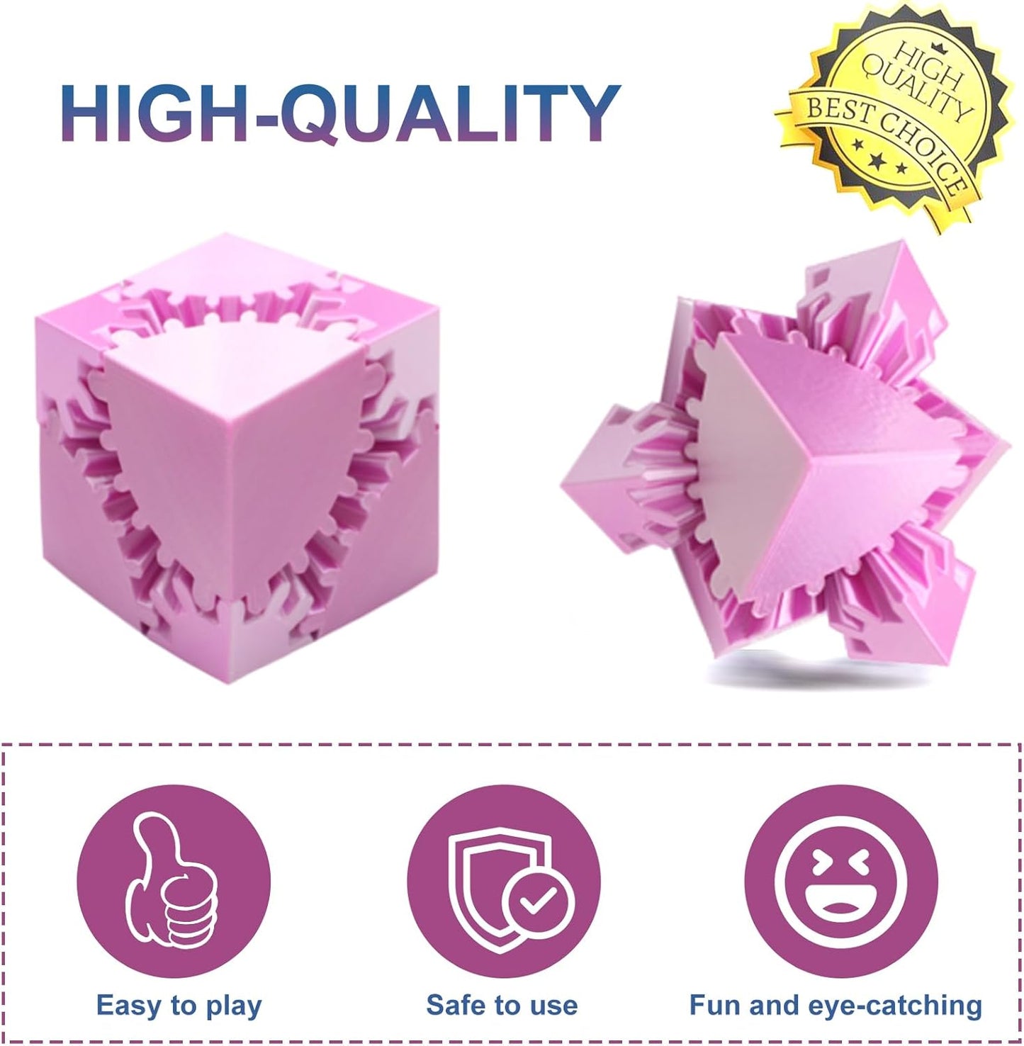 Gear Sphere Gear Cube 3D Printed Gear Ball Spin Cube Fidget Toy Relieving Stress & Anxiety, Fidget Cube GearSphere Desk Toy, Whirling Wonder Fidget for Sensory and Autism (Laser Pinky White)