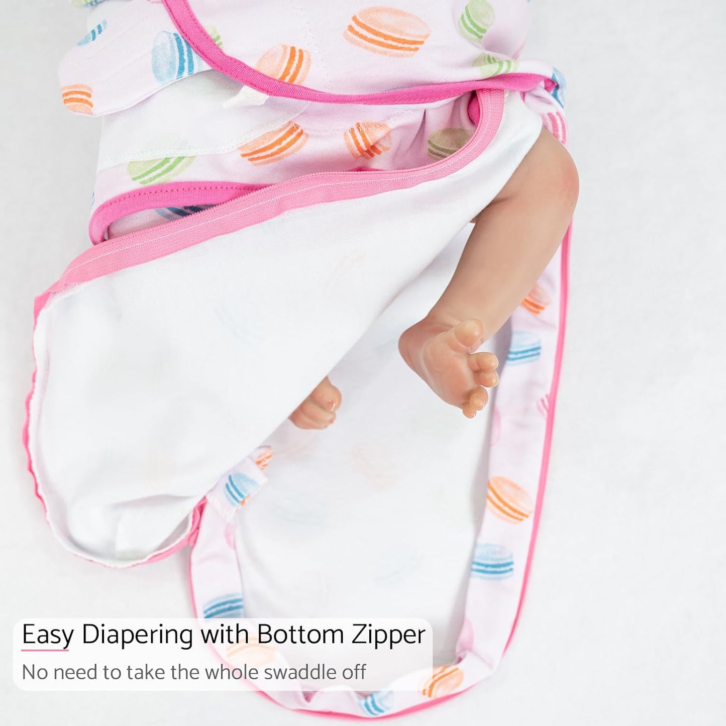 LollyBanks Baby Swaddles 100% Organic Cotton, 3-6 Months Baby Girl Swaddles with Easy Change Zipper, Swaddle Sack for Newborn Girls (Macarons Print)