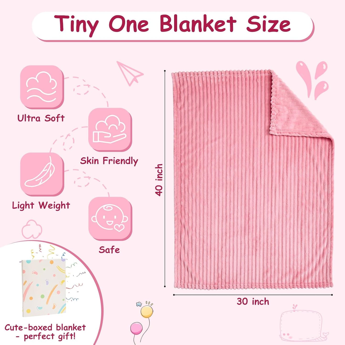 Soft Fleece Baby Blanket Ultra Cozy Pink Baby Blankets for Girls Warm and Lightweight Infant Toddler Newborn Receiving Gift with Reversible Stripes for Crib Stroller, 30x40 Inch, Dark Pink