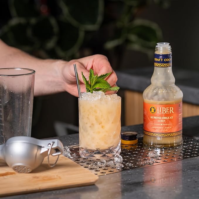 Liber & Co. Almond Orgeat Syrup (12.68 oz) - Craft Cocktail Mixer Made with California Almonds & Orange Blossom Water - Makes 17-25 Cocktails - Essential for Authentic Mai Tais, Tiki Drinks, and Coffee