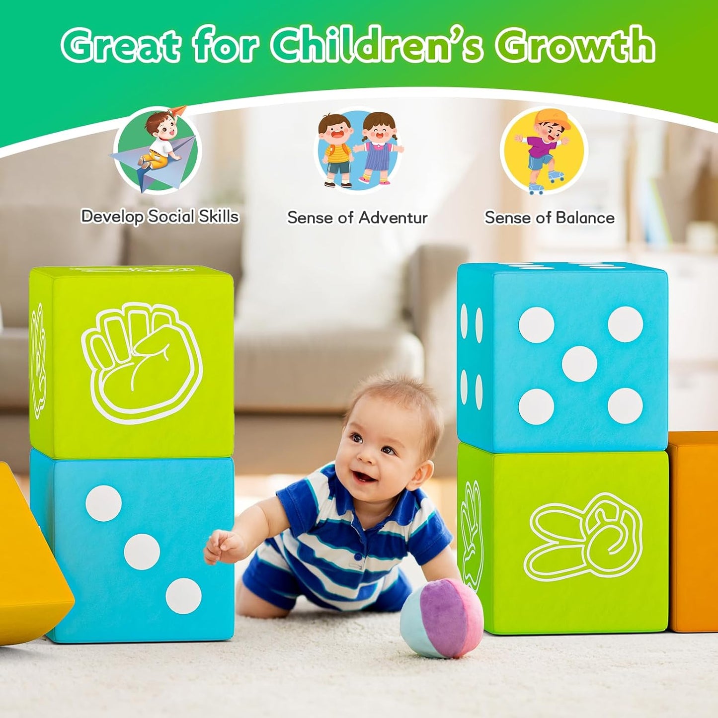 UMOMO 6 PCS Foam Climbing Blocks Multi Form Combination Transformation Gift for Children, Dice & Rock-Paper-Scissors Mode, Colorful Modular Climb Activity Play Set Toy for Toddlers Preschool Playroom