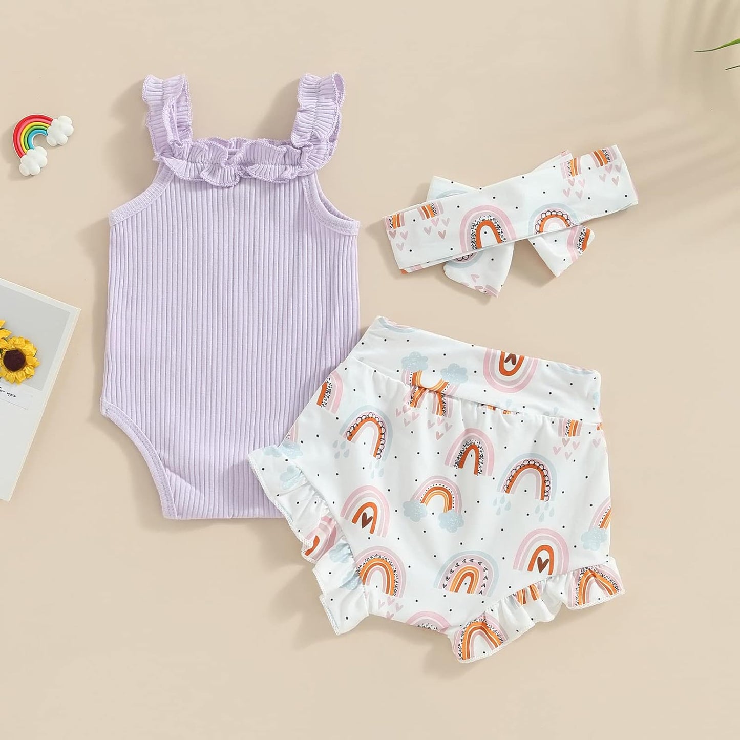 fhutpw Baby Girl Clothes Summer Cute Outfits 3 6 12 18 Months Spaghetti Strap Romper & Floarl Shorts Sets