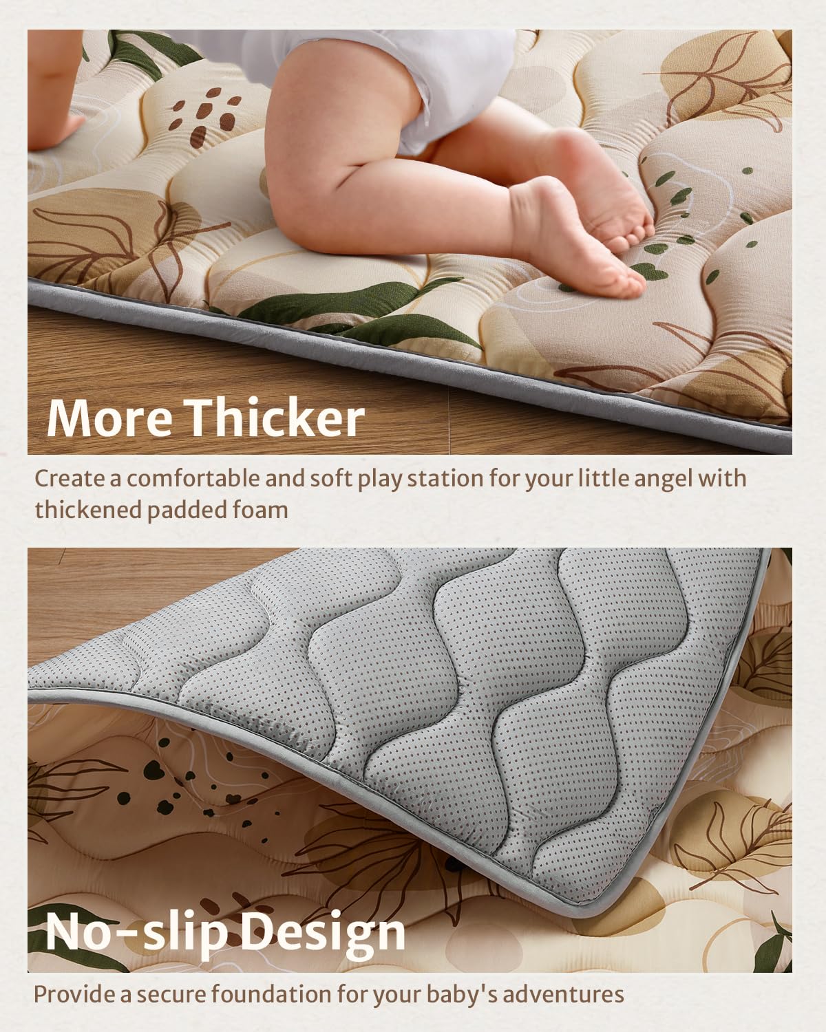 Blissful Diary Baby Play Mats for Floor, 71x59 Inch Extra Thicker & Large Soft Cushioning Foam Playmats for Babies and Toddlers, Foldable Washable Baby Crawling Mat for Playpen, Earth Tones Design