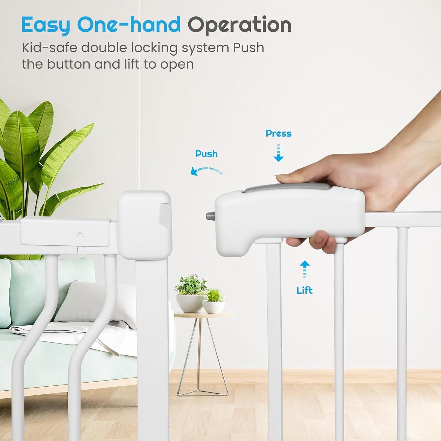 Extra Wide Baby Gate for Stairs Doorways with door, 30" Tall 57.1-66.5" Wide Easy Install Dog Gate indoor, Safety Metal Pressure Mounted Pet Gate with Walk-Thru Auto Close for the House, White