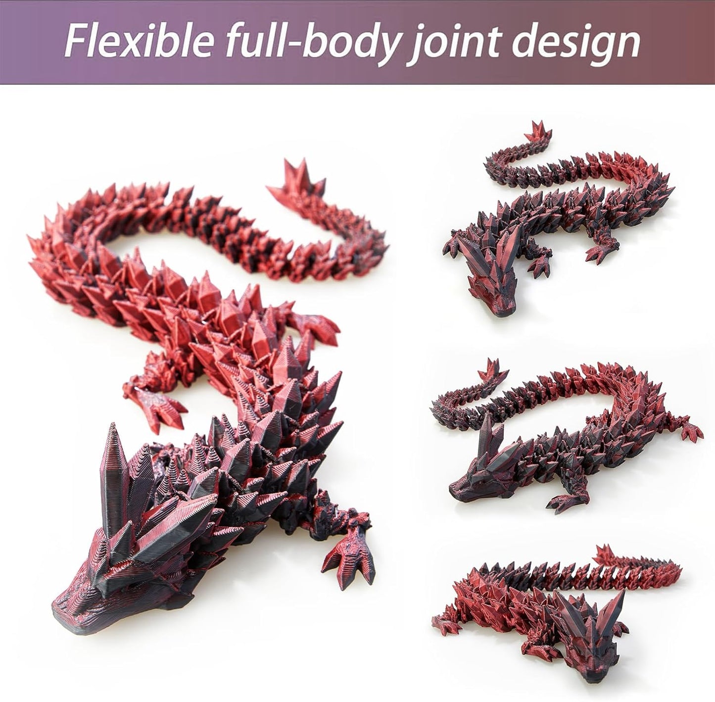 3D Printed Dragon Egg, 15 inchs Black Dragon Toy,Articulated Crystal Dragon,Glow in Dark Fidget.Cool