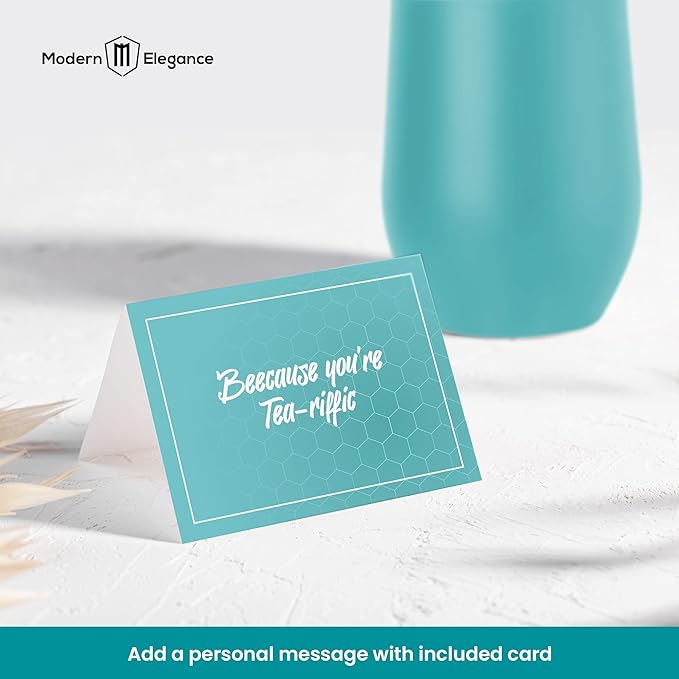 Modern Elegance Tea Tumbler Gift Set – Includes Tea Bag Holder, Spoon, Honey Straw, 15 Assorted Flavor Blends & Hot & Cold 12oz Insulated Tumbler – Ideal for Holiday Gift for Tea Lovers – Teal