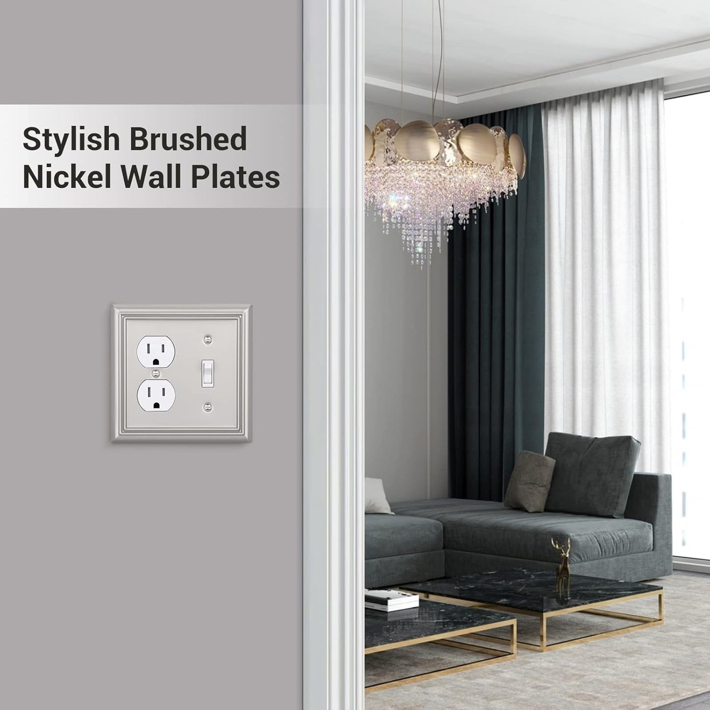 DEWENWILS Combo Toggle/Duplex Wall Plates, Brushed Nickel Double Outlet Covers, 2-Pack