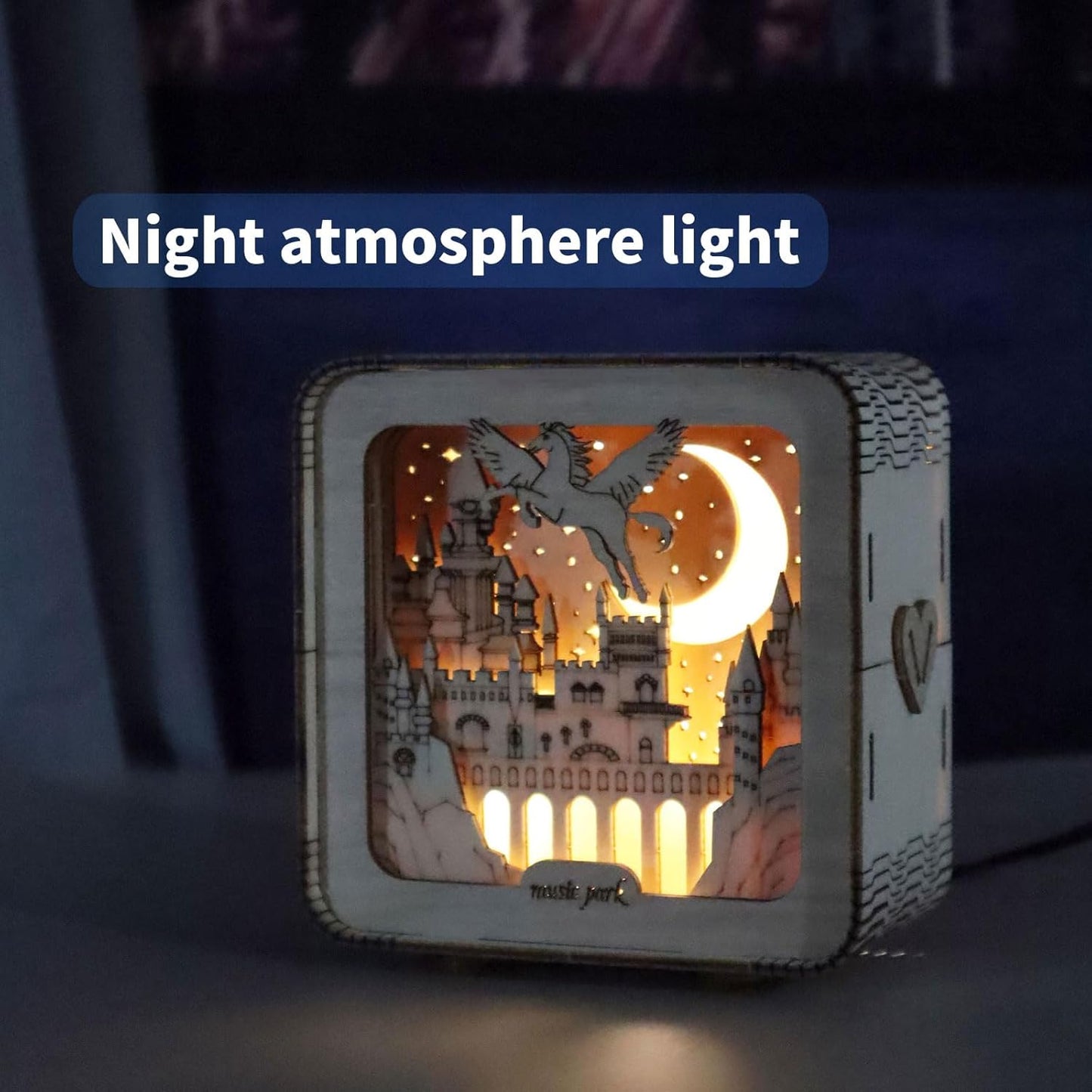 Music Park 3D Wooden Puzzles for Adults, ‎Unique Pegasus Castle Building Model Kit Night Lights, DIY Desk Decor Birthday Gifts Crafts for Adults and Kids Family Game