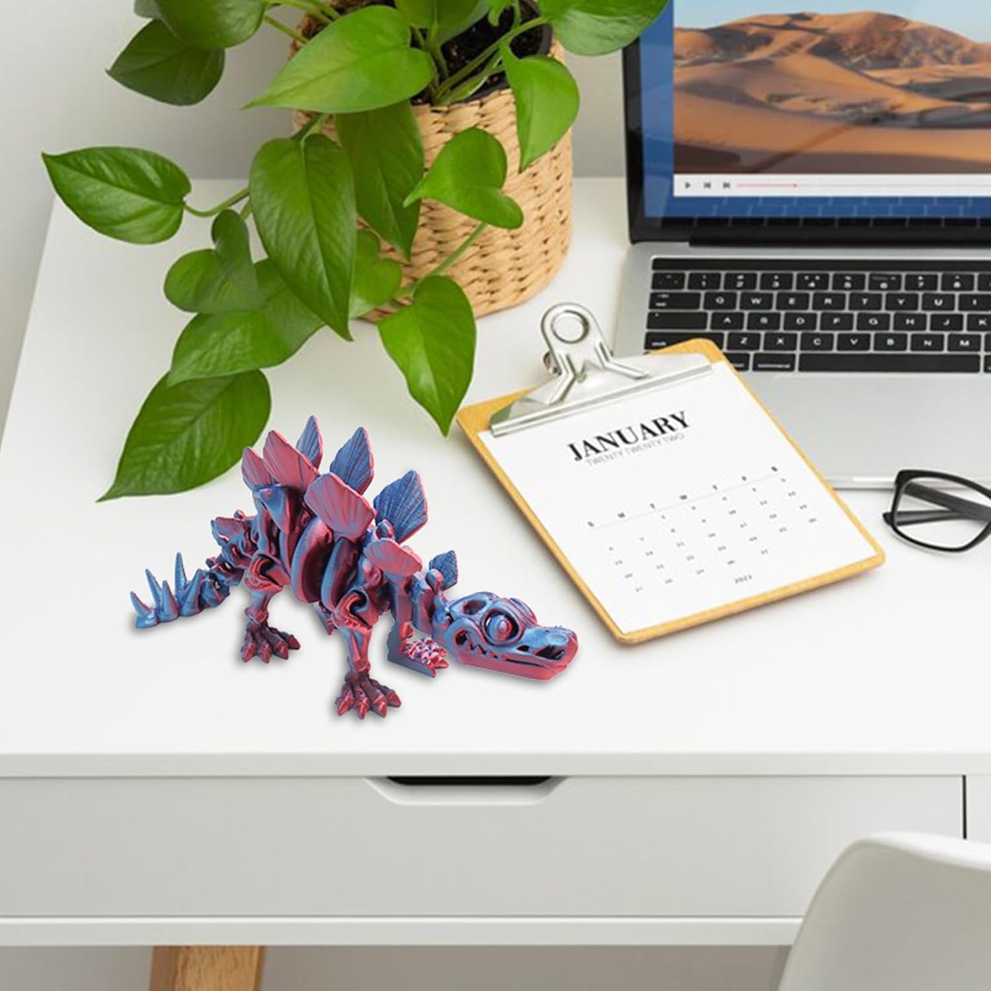 FunisFun 3D Printed Dragon with Articulated Joints for Adult, 3D Printed Dinosaur Fidget Toys Decor for Stress Relief (Stegosaurus-BP, 1P)