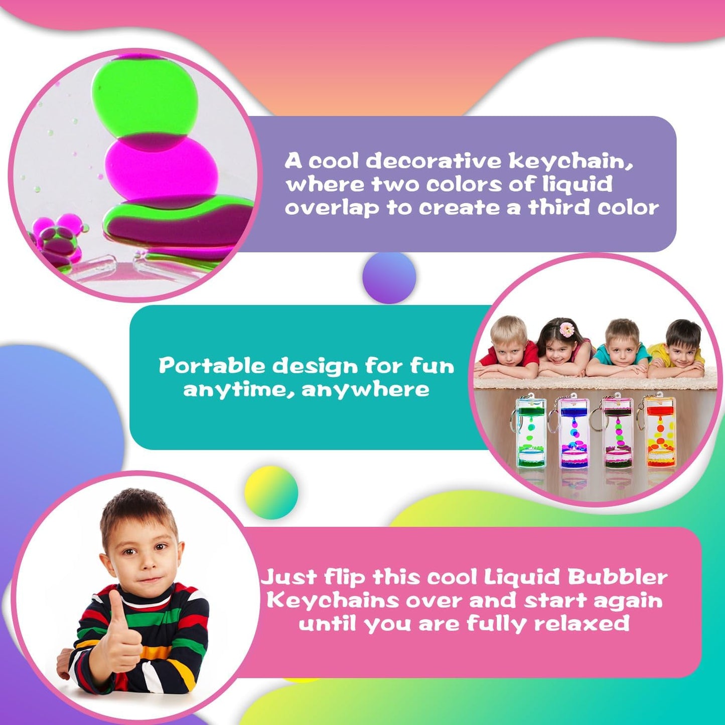 Liquid Motion Bubbler Keychains - Stress Relief Sensory Toy Gifts for Kids - Colorful Liquid Hourglass Keychain