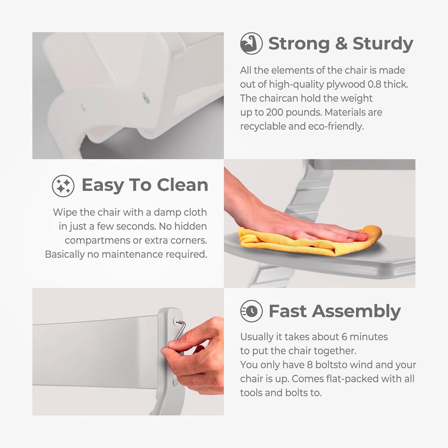 FORNEL Modern White Wooden High Chair | The Forever Chair That Grows from Toddler to Adult (200 lb) | Sleek, Easy-to-Clean Scandinavian Design