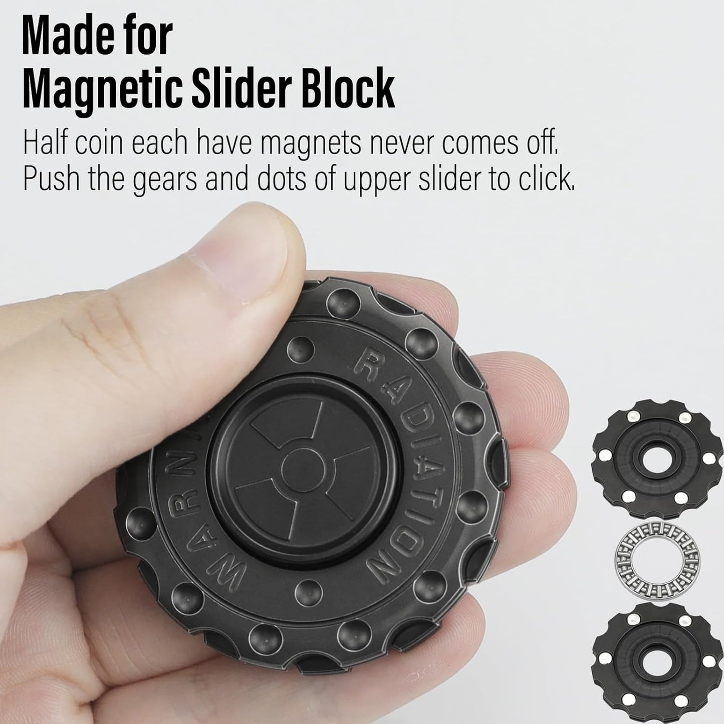 FREELOVE Metal Fidget Spinner Magnetic Slider, Spinning Haptic Clicker, Heavy Stainless Steel Spin Clicky, Small Round Gear Click Gyro, Premium Silent Bearing, Adults Anxiety Cool, Nuc Black