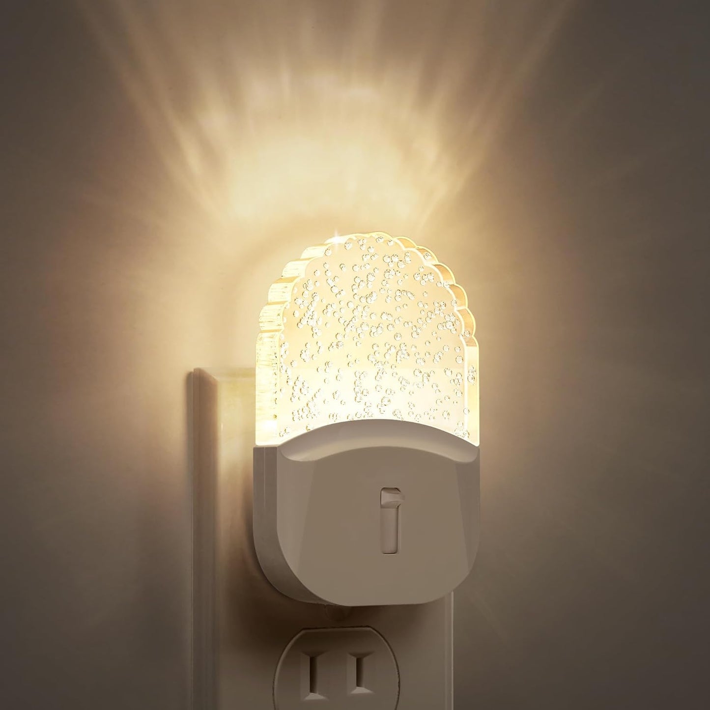 Bubble Night Light Plug in, LED Acrylic Night Light, 2 Pack, Decorative Dimmable Nightlight Dusk to Dawn Sensor, Soft 3000K Warm Nightlight for Bathroom, Hallway, Bedroom