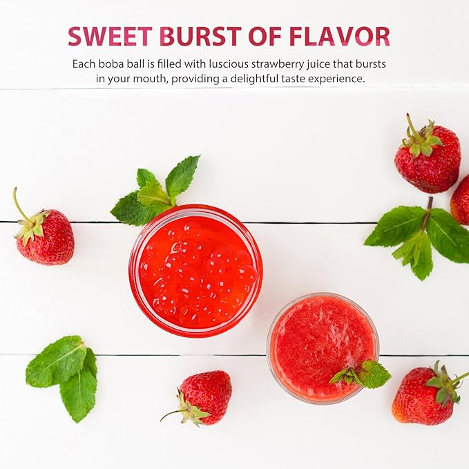 Soeos Strawberry Popping Boba Pearls 6.6 Pounds, Bursting Boba Pearls for Bubble Tea, Beverages, Shakes, Desserts, Smoothie and Ice Cream Topping