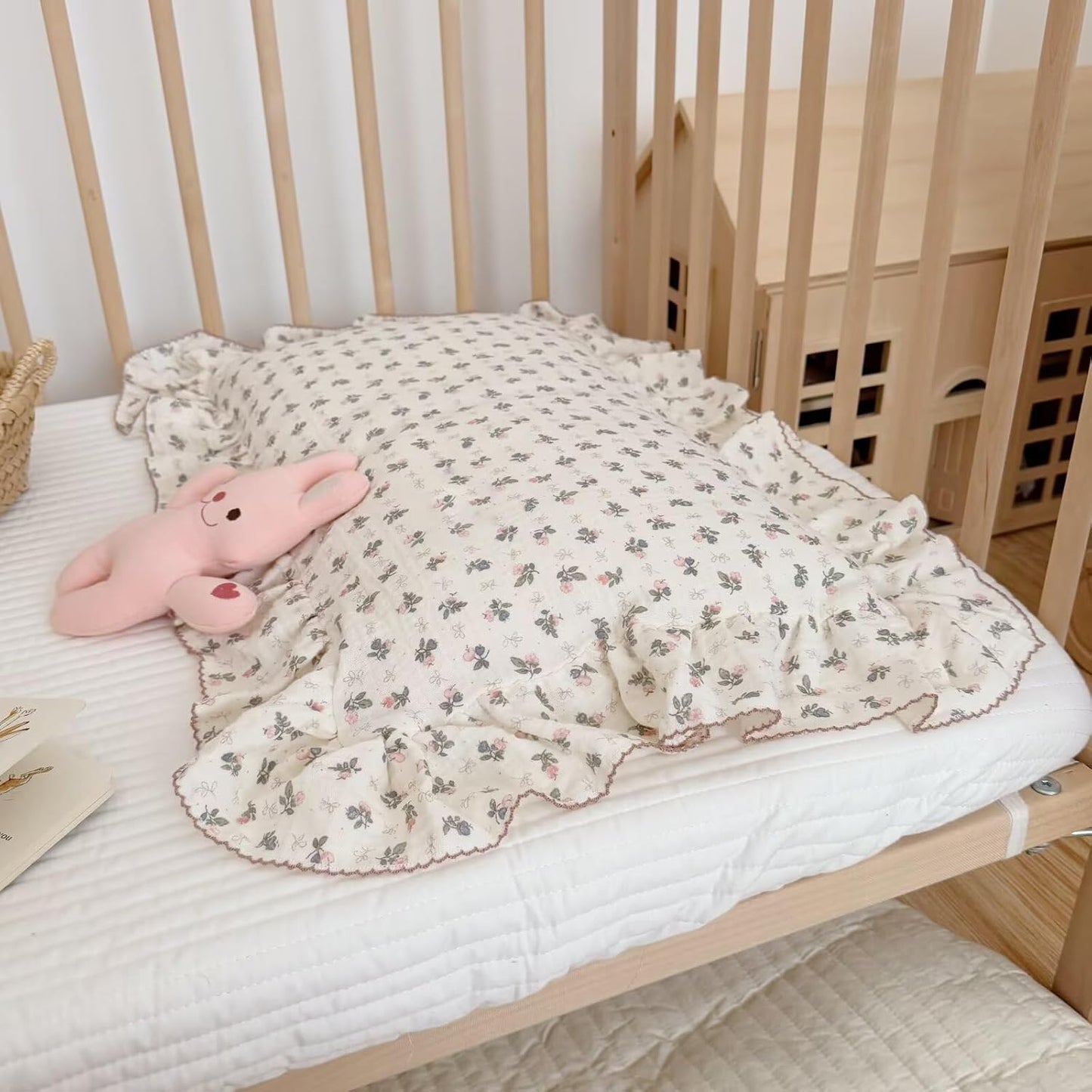 BuLuTu Muslin Cotton Kids Pillowcase Standard Size, 20"x26", Pink Bellflower Print Pillow Covers Soft Breathable Oeko-TEX Certified Girls Pillow Cases for Travel/Daycare/Nursery Decor,1 PC