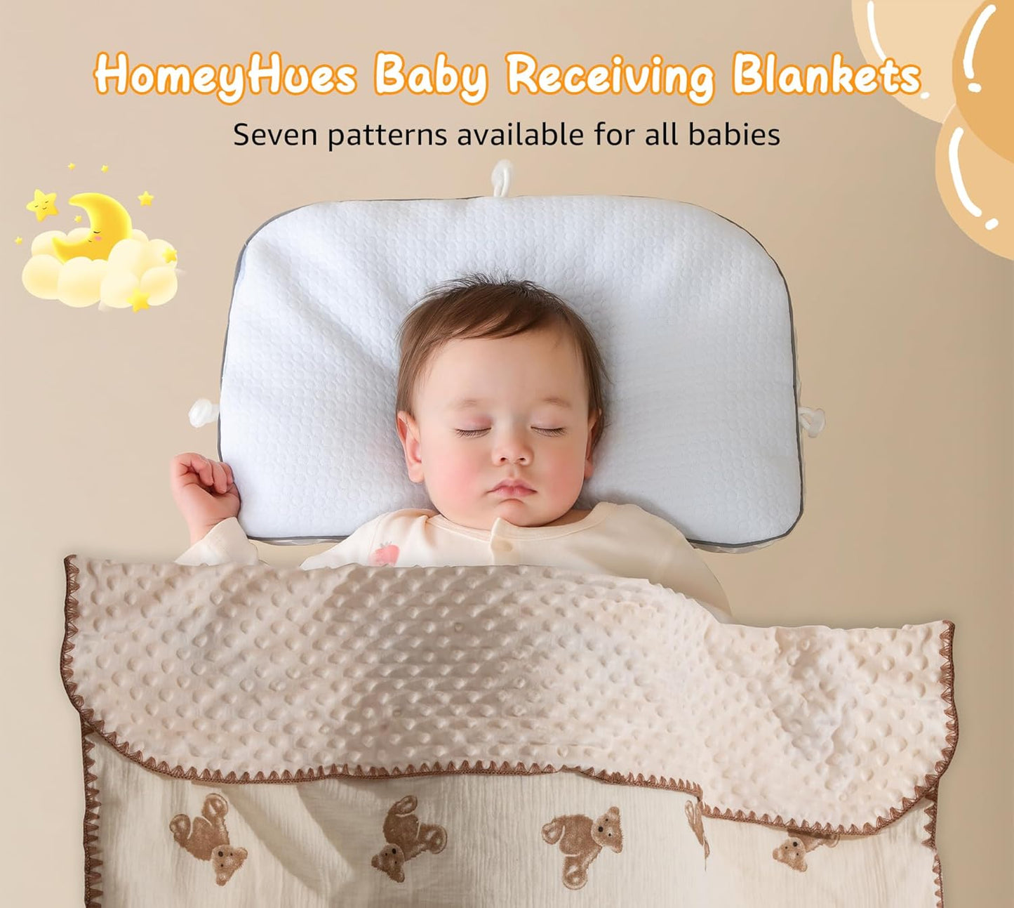 Baby Blanket Double Layer Cotton 40 x 40 Soft Receiving Blanket with Pattern Machine Washable Brown Bear