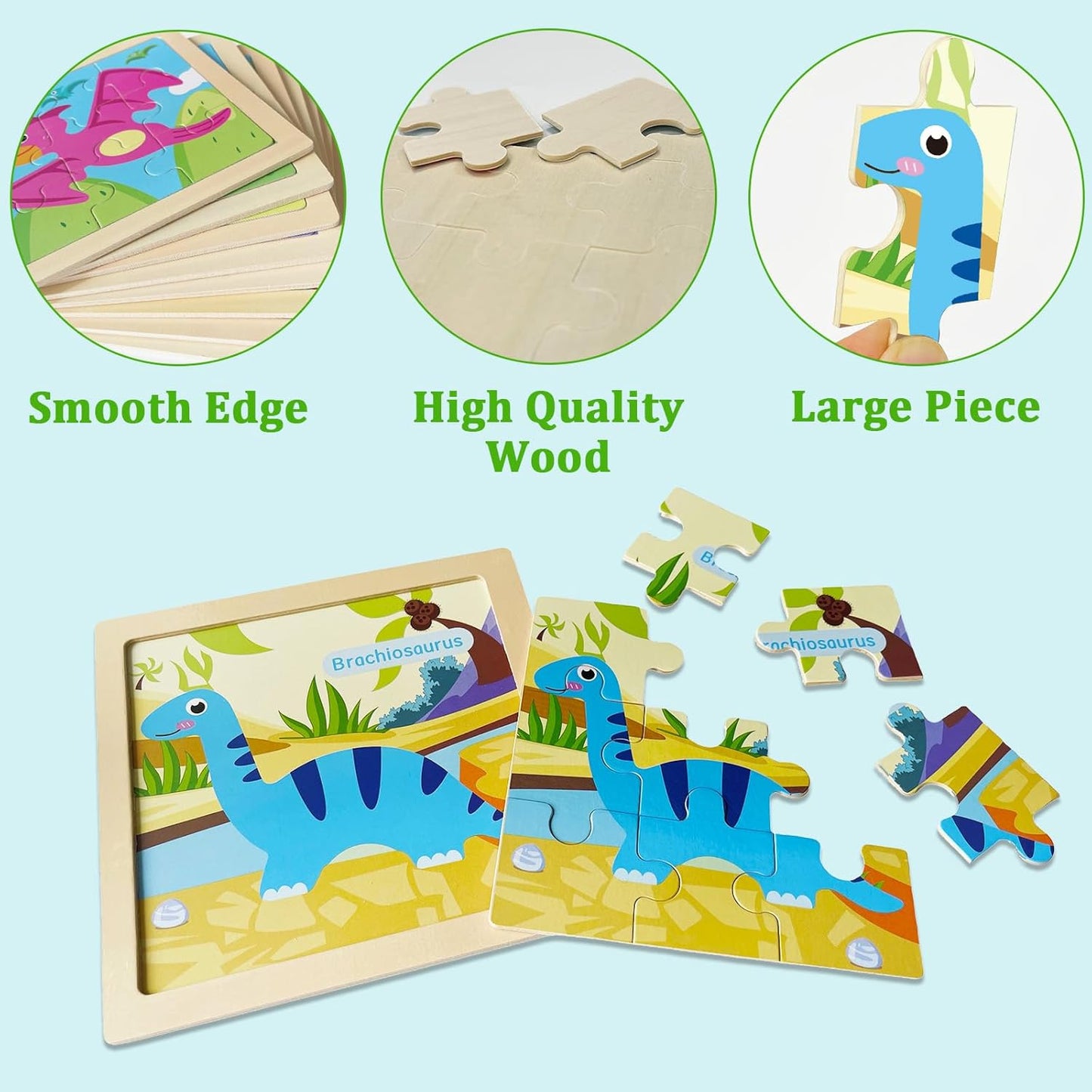 Wooden Puzzles for Toddlers 2-4, 9 Pieces Dinosaur Jigsaw Puzzles for Kids Ages 3-5, Preschool Learning Activities, Learning & Educational Toys, Gifts for Boys, Girls