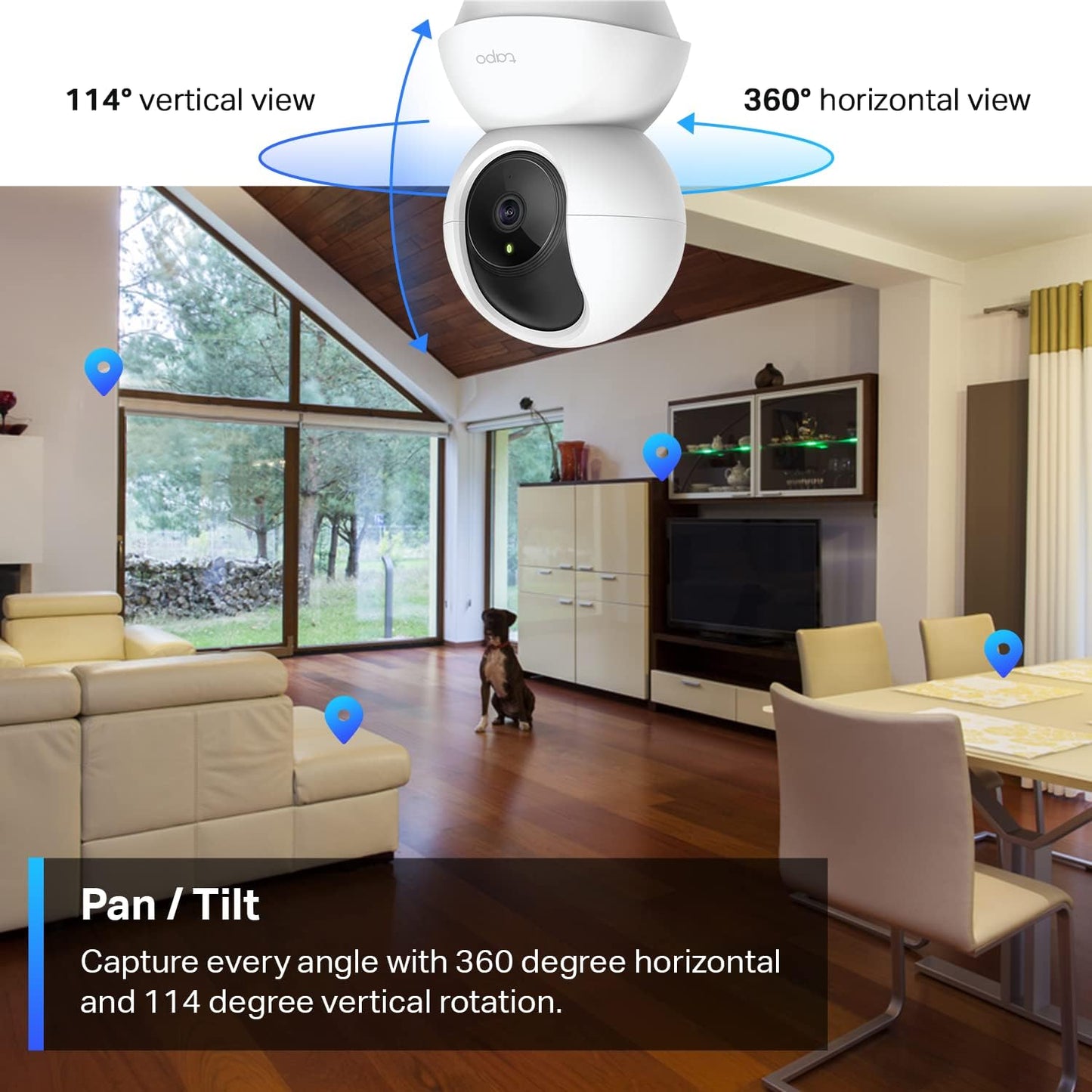 Tapo TP-Link 2K Pan/Tilt Security Camera for Baby Monitor, Dog Camera w/Motion Detection and Tracking, 2-Way Audio, Night Vision, Cloud &SD Card Storage, Works w/Alexa & Google Home C210