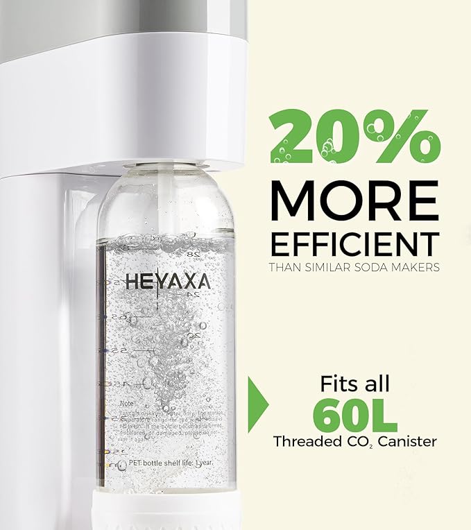 Sparkling Water Maker, Soda Maker Machine for Quickly Creating Refreshing Soda, Includes 2x BPA-Free 1L Carbonation Bottle, Compatible with 60L CO2 Carbonator (White, 1 L)