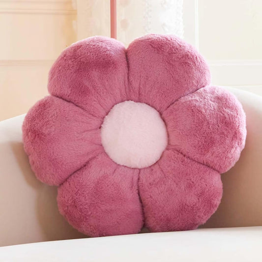 Dusty Purple Flower Shaped Throw Pillow with Faux Rabbit Fur, 19.6" Soft Plush Throw Pillow for Bedroom Living Room