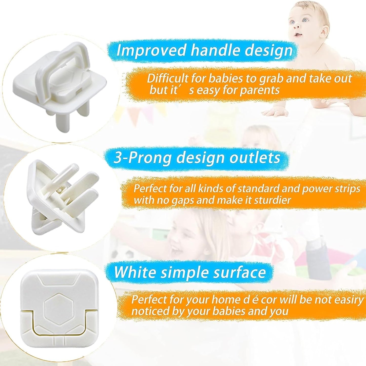 Outlet Covers Baby Proofing Plug - 60 Pack Socket Safety Plug Covers Electrical Outlets Cover Child Proof Protectors for Kids Home Safety 3-Prong Square with Handle Pull White Baby Essentials Items