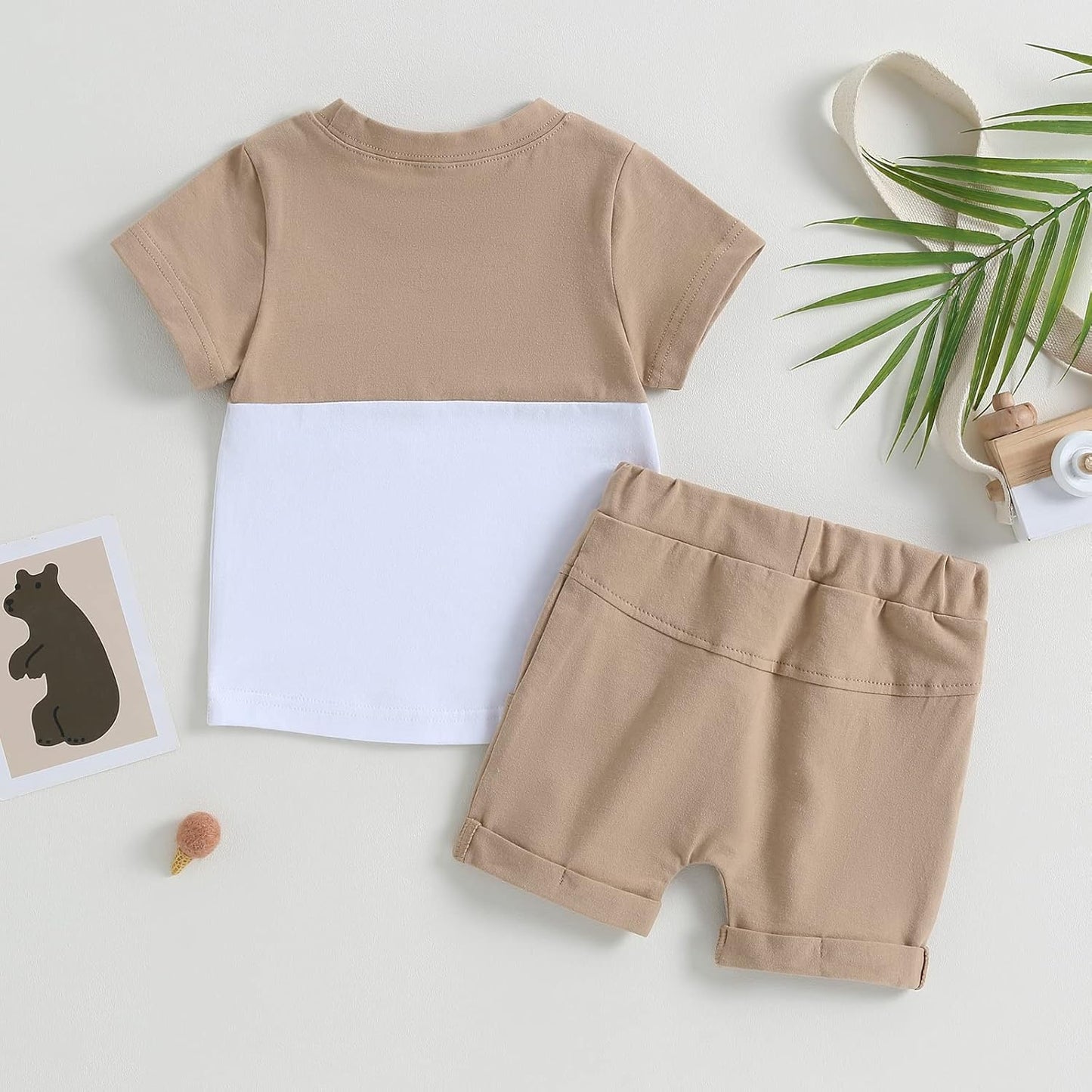 fhutpw Baby Toddler Boy Clothes Summer Outfits 6 12 18 24 Months Patchwork Short Sleeve T Shirt & Shorts Sets with Pockets