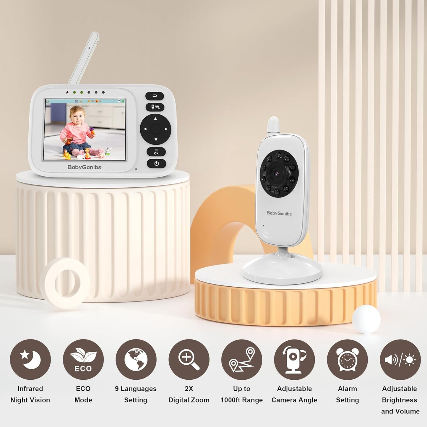 Baby Monitor with Camera and Audio, 3.2'' IPS Portable Baby Monitor No WiFi with 1000ft Long Range, Remote Pan-Tilt Video Baby Monitor, Infrared Night Vision, ECO Mode, Powerful Battery
