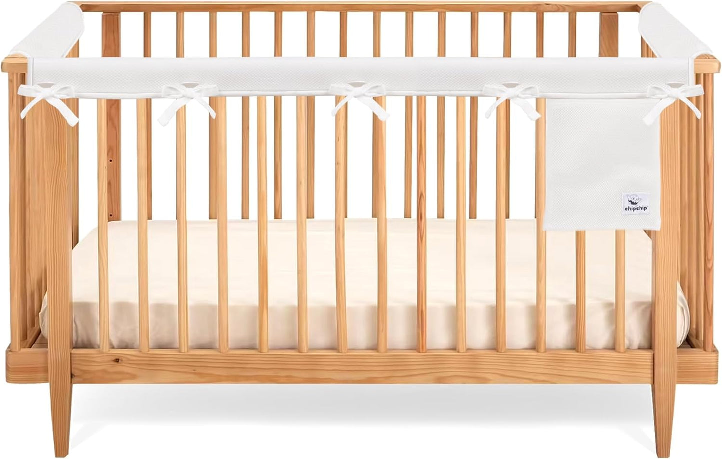 CHIPCHIP Baby Crib Rail Covers for Teething (3-Pack) – Breathable Dual-Layer Mesh Teething Guard with Storage Pocket, Fits Standard Full-Size Cribs (3pcs (01 Long Panel + 02 Short Panels))