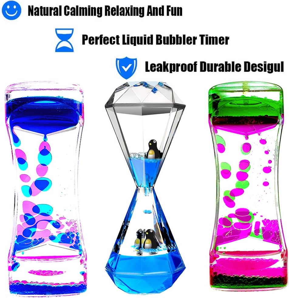 Liquid Motion Bubbler Timer 3 Pack Colorful Marine organism Theme Hourglass Timer Sensory Toys Children Activity Toys Calm Relaxing Desk Toys Anxiety Toys Autism Toys ADHD Fidget Toys