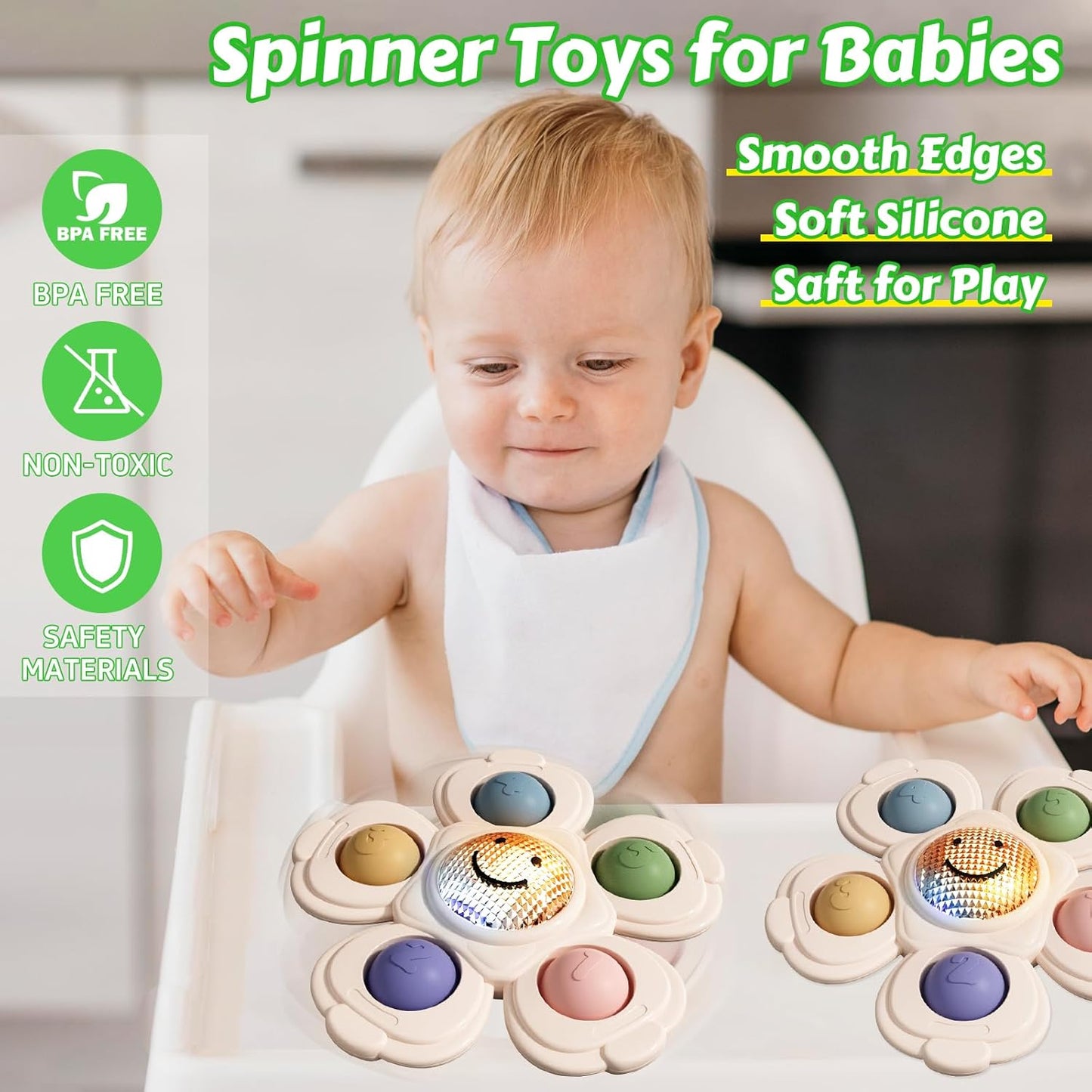 Suction Spinners Baby Toys, Sensory Toys for Toddlers 1-3, Suction Cup Toys for Babies 12-18 Months, High Chair Toys Baby Travel Essentials for Flying, Birthday Gift for 1 Year Old Boy Girls