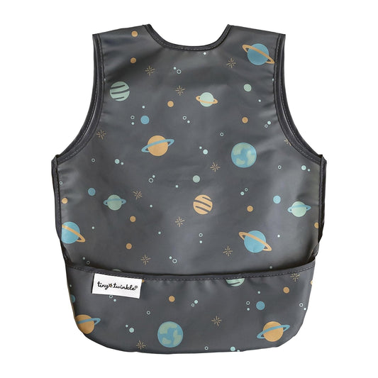 Tiny Twinkle Mess Proof Baby Bib - Waterproof & Lightweight Baby-Led Weaning Apron | 100% Recycled Polyester, Easy Clean & Machine Washable (Space, Small 6-24 Months)
