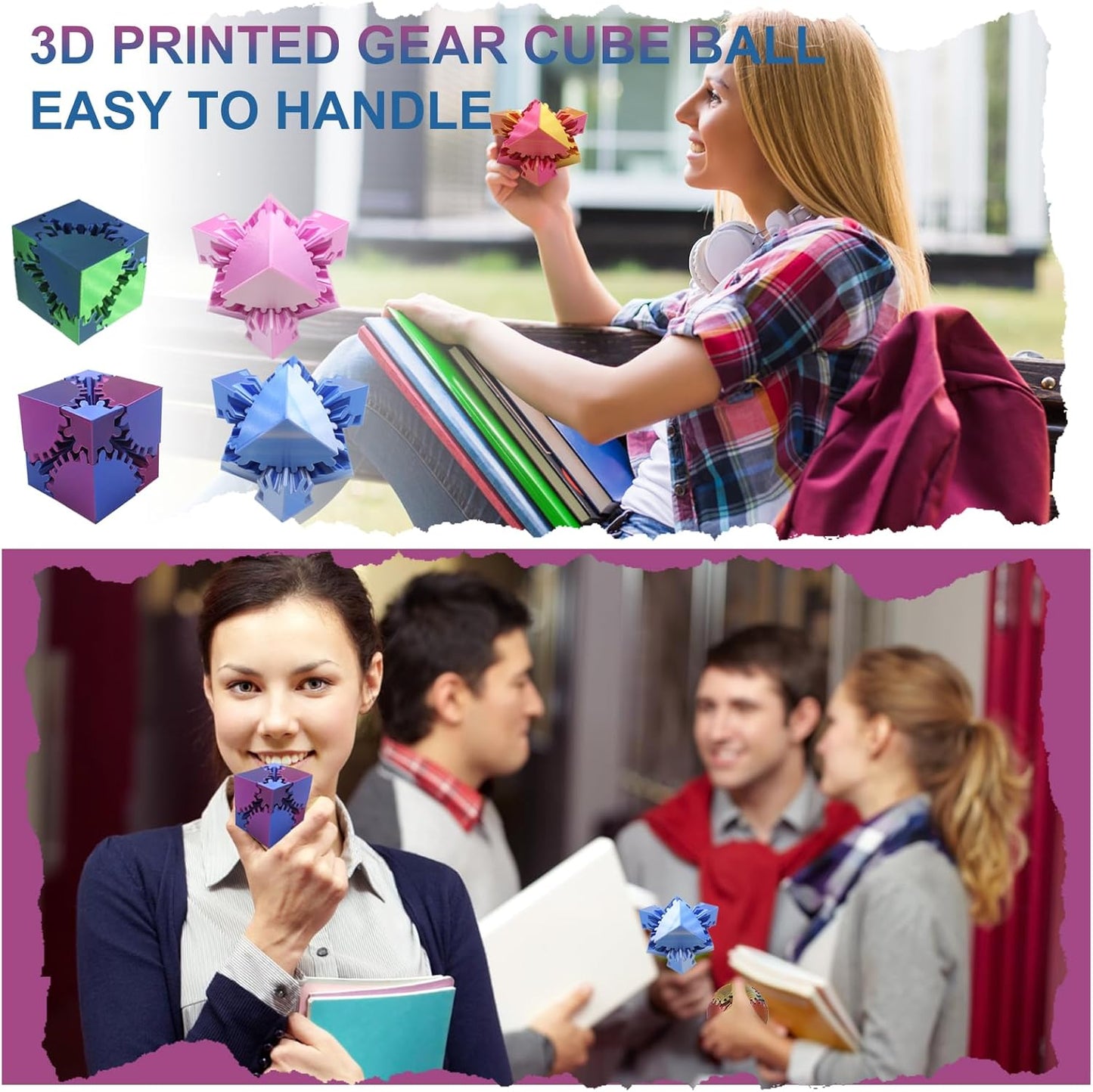 Gear Sphere Gear Cube 3D Printed Gear Ball Spin Cube Fidget Toy Relieving Stress & Anxiety, Fidget Cube GearSphere Desk Toy, Whirling Wonder Fidget for Sensory and Autism (Laser Black Red)