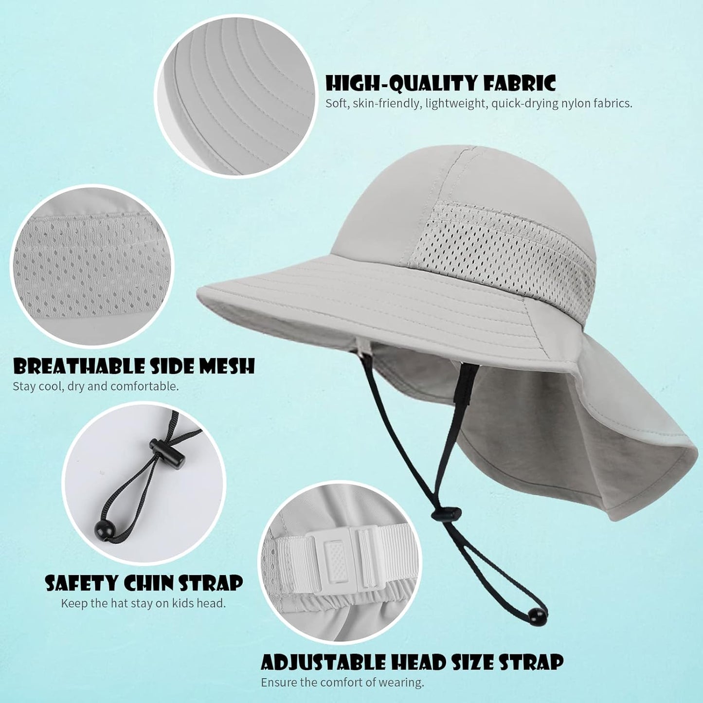 Toddler Baby Sun Hat Kids Summer UPF 50+ for Boys Girls Adjustable Beach Hats with Bucket Wide Brim Age 1-7 Years