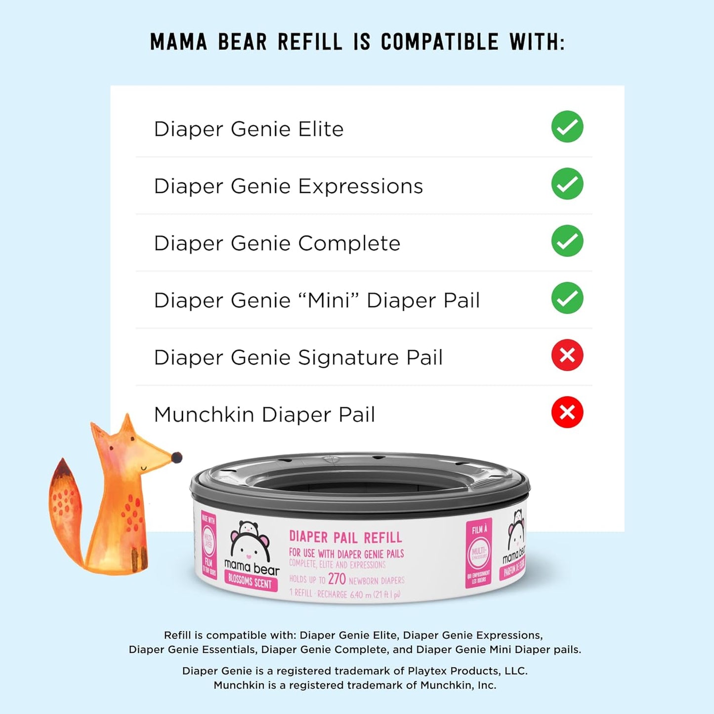 Amazon Brand - Mama Bear Blossoms Scented Diaper Pail Refills for Diaper Genie Pails, 2160 Count (8 Packs of 270 Count)