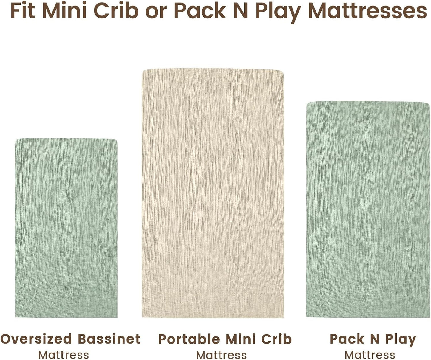 david's kids Muslin Mini Crib Sheets, 2 Pack Cotton Pack N Play Sheets for Boys Girls Neutral, Soft Breathable Baby Sheets Fit Pack N Play, Playard and Mini Crib Mattresses, Oat Milk & Sage Green