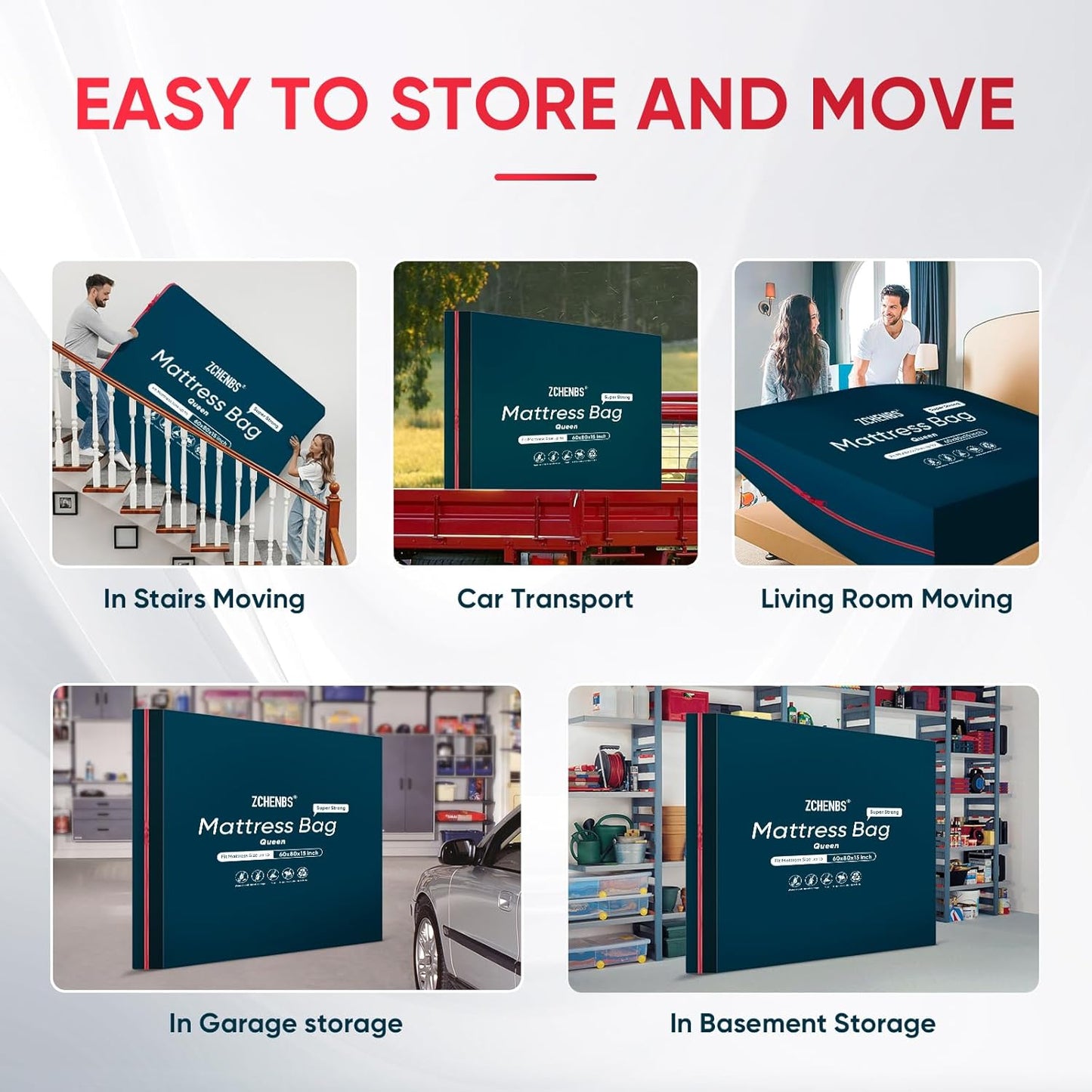 ZCHENBS® – Mattress Bags for Moving and Storage,Mattress Bag with Zippers,5 Mil Ultra-Thick Bed Bag,Waterproof,Anti-Tear,Heavy-Duty Mattress bag (Black, Queen-(2 Pack))