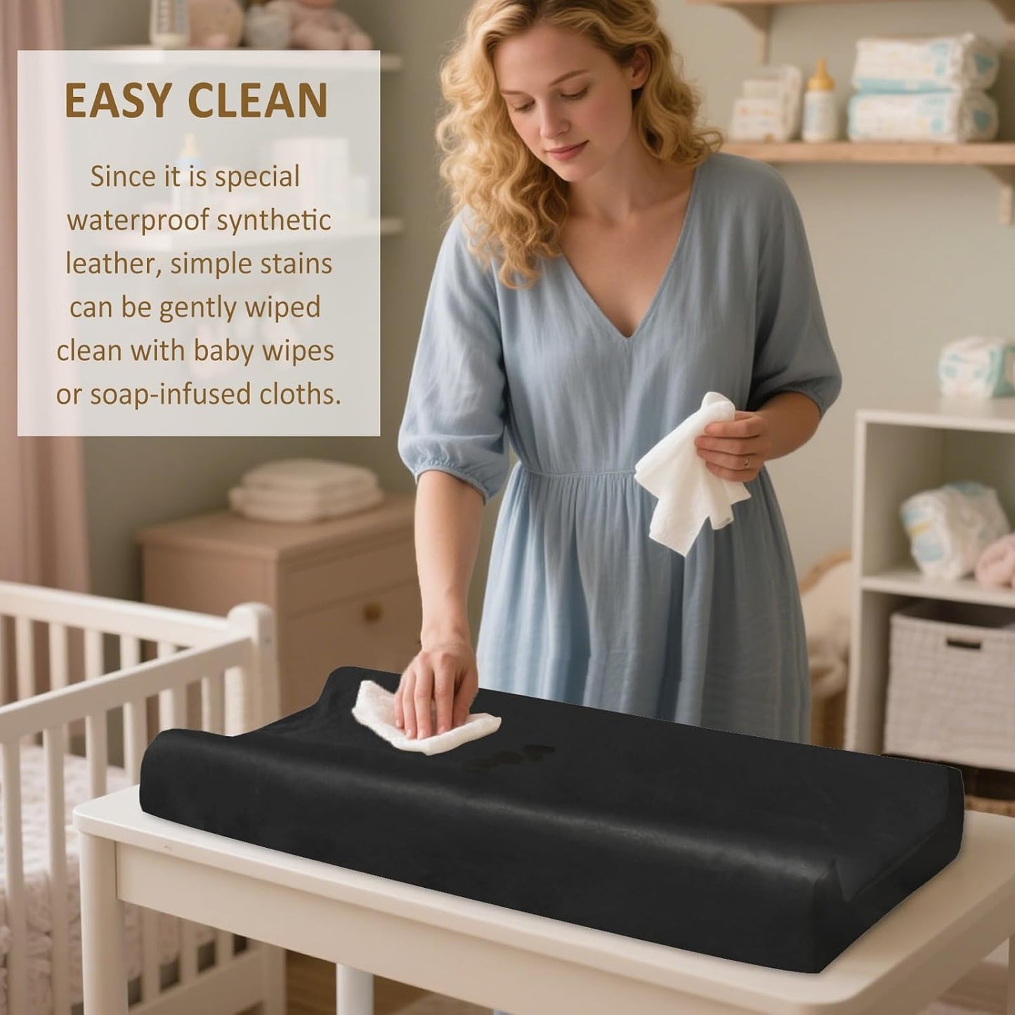 Owlowla Changing Pad Cover,Waterproof Changing Pad Covers-Soft Leather Diaper Changing Table Cover,Fits Standard Changing Pads for Baby Boy Girl（Black）