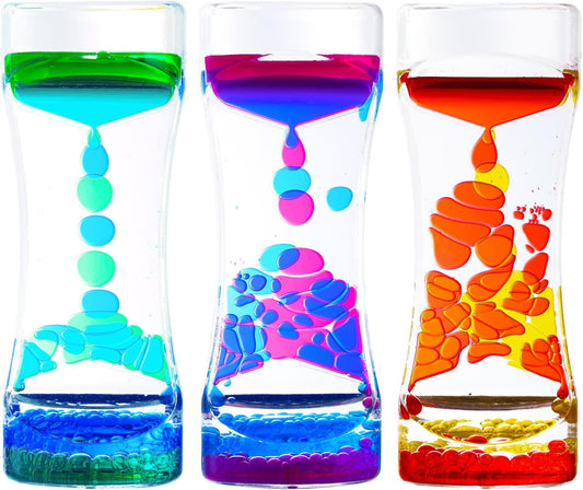 Liquid Motion Bubbler for Kids and Adults,3 Pack Water Timer Fidget Toy,Relaxing Oil Desk Décor,ADHD Autism Anxiety Stress Management Sensory Play Hourglass,Christmas Stocking Filler Gift