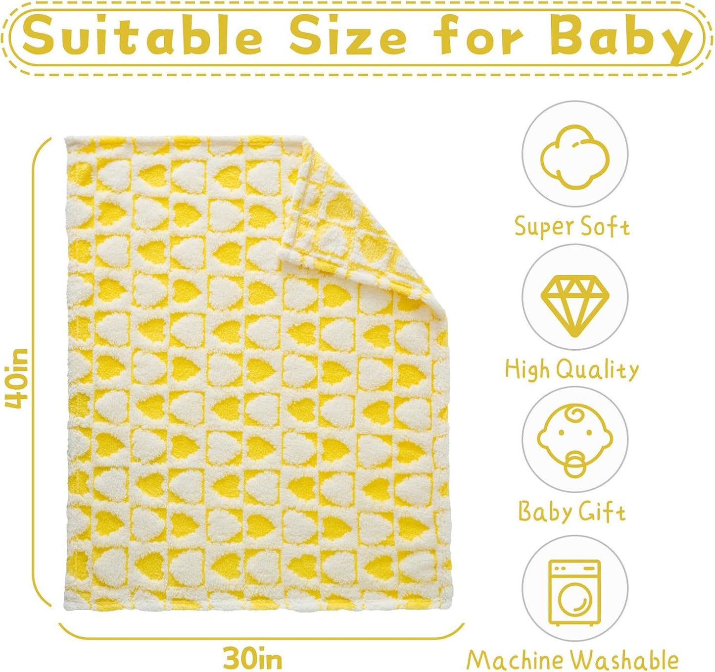 Fleece Baby Blanket for Girls 3D Checkerboard Design, Warm Cozy and Fluffy Infant Newborn Toddler Small Receiving Blankets for Crib Stroller, 30x40 Inches, Yellow