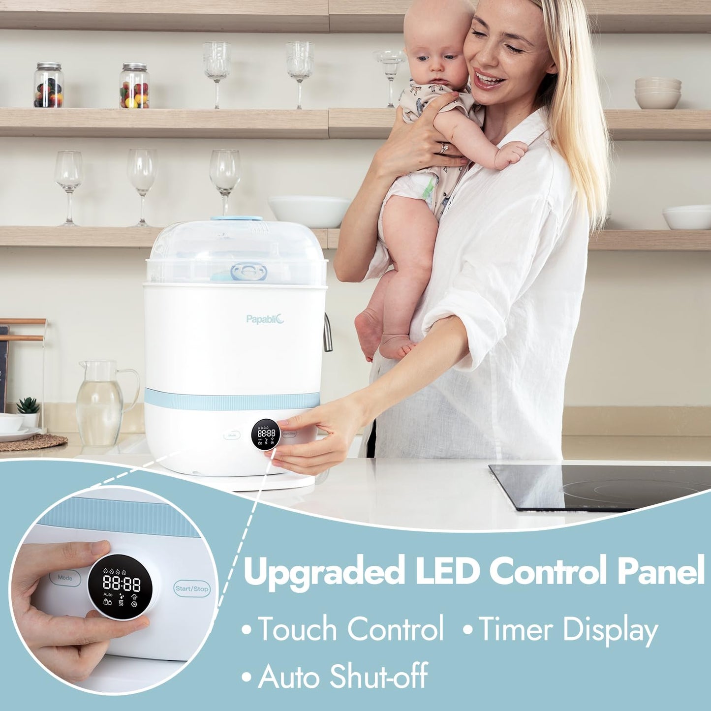 Papablic Bottle Sterilizer and Dryer Pro Max, 13 Bottles Extra-Large Capacity for Big Family, Electric Steam Bottle Sanitizer for Baby Bottles, Parts & Other Newborn Essentials