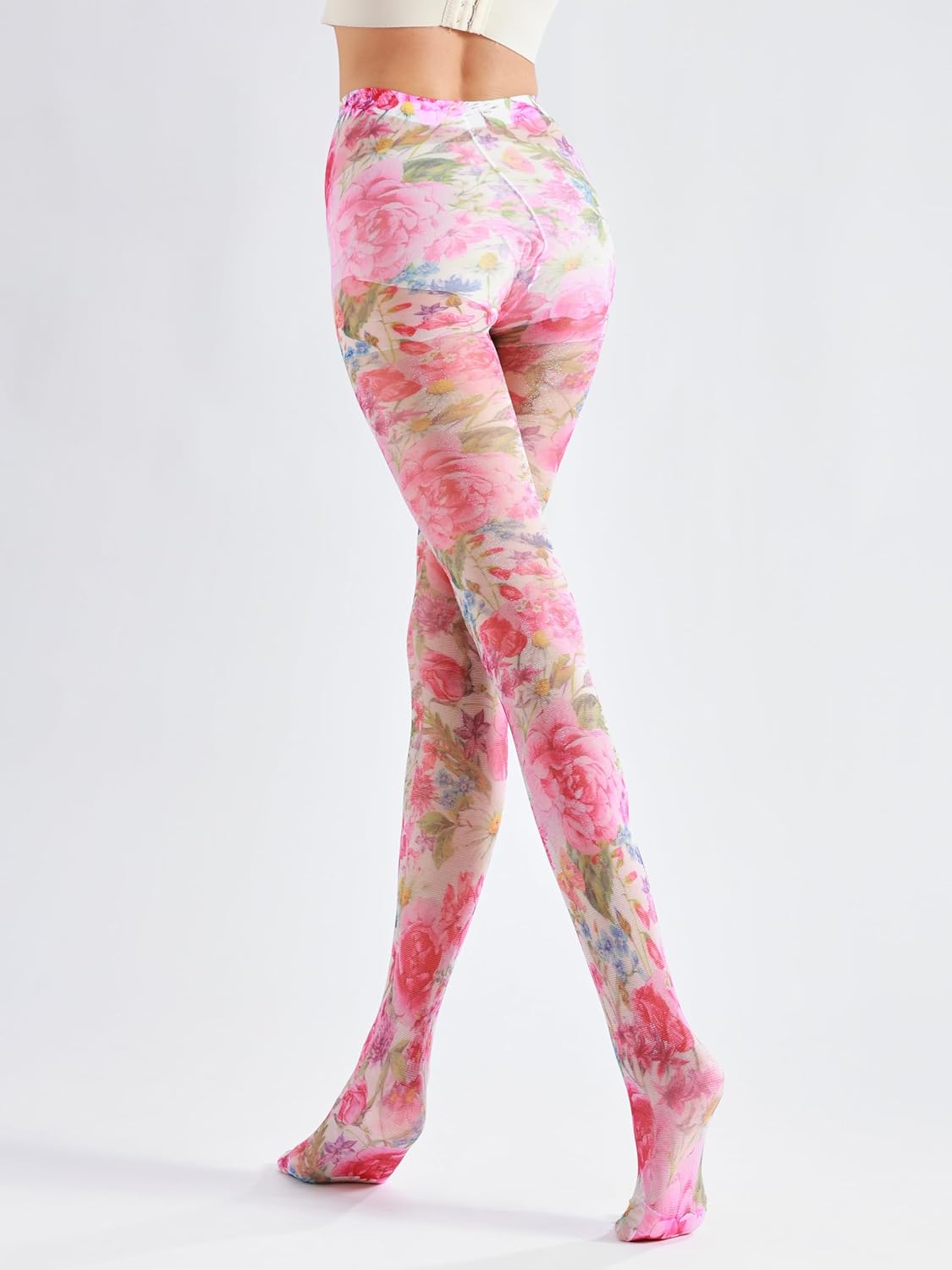 Sahabowi Women's Sheer Fashion Digital Print Fashions Stockings Metallic Silver Tights 1